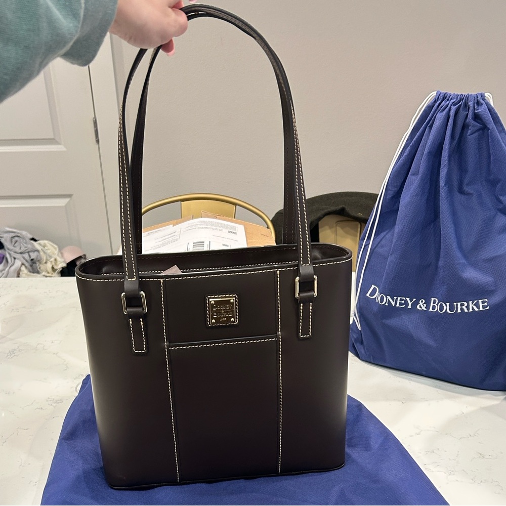 Dooney & Bourke Dark Brown Leather Satchel with Gold Hardware